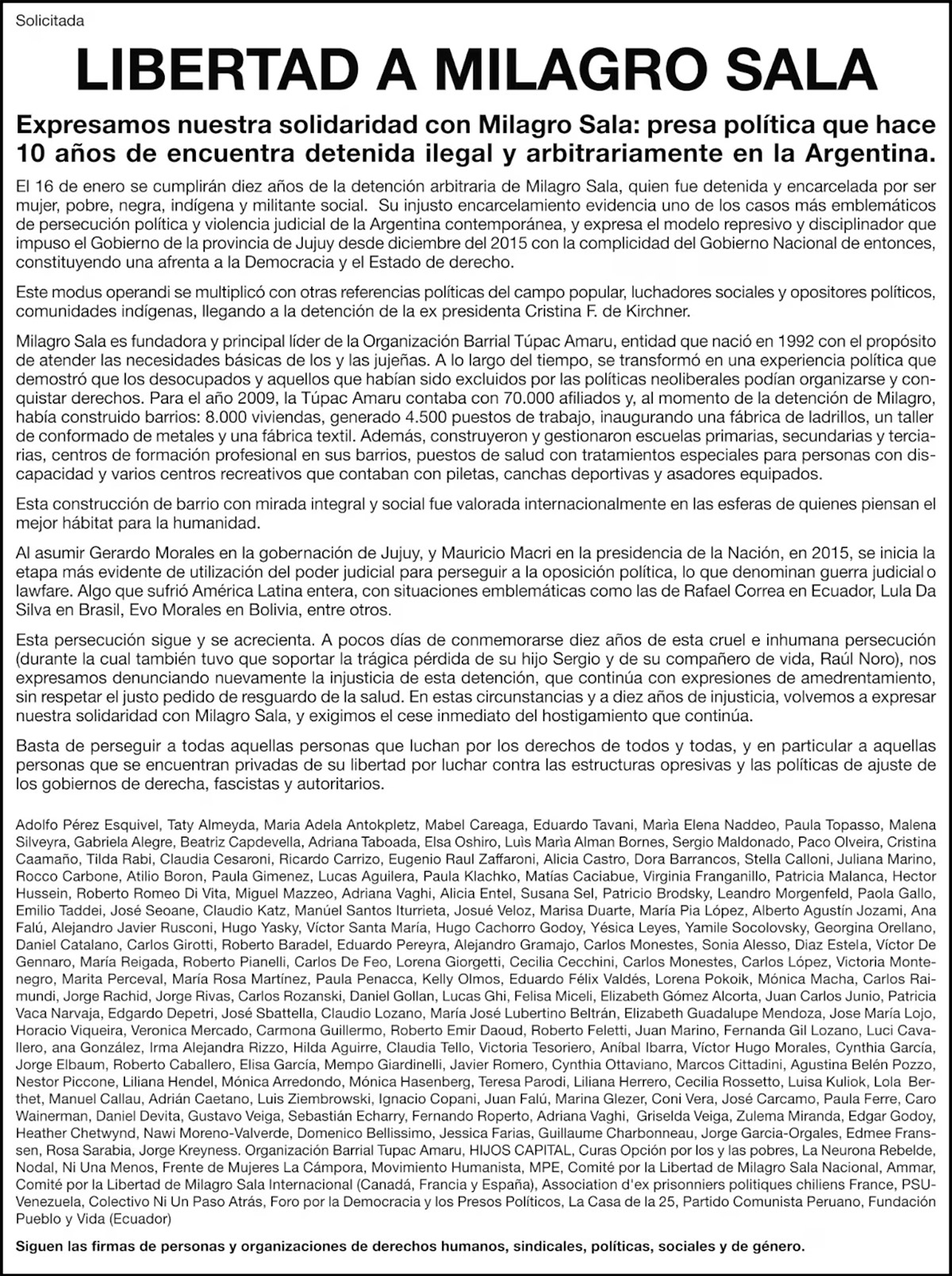 solicitada milagros
